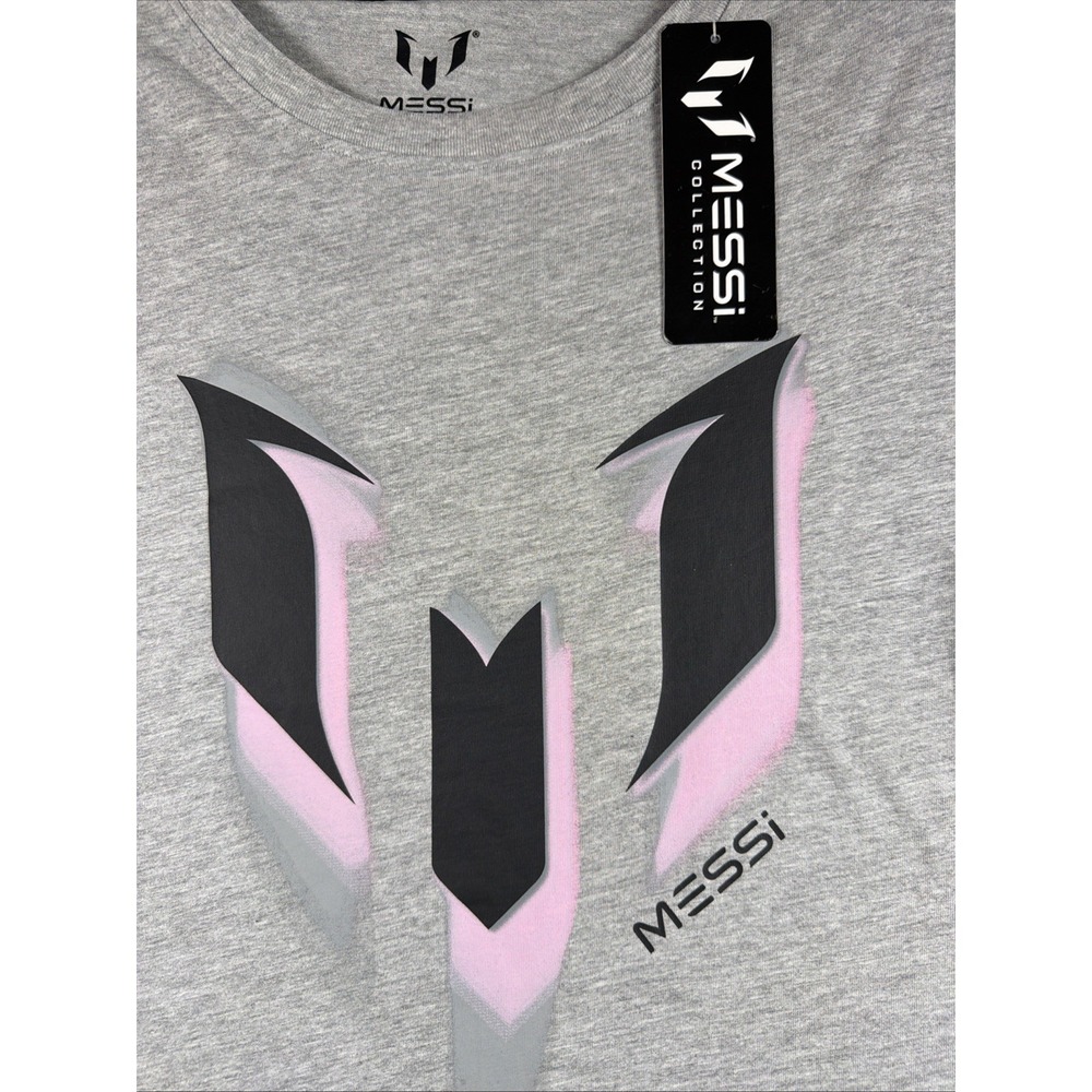 T-Shirt Mens Messi Collection S Grey Graphic Logo Short Sleeve Tee